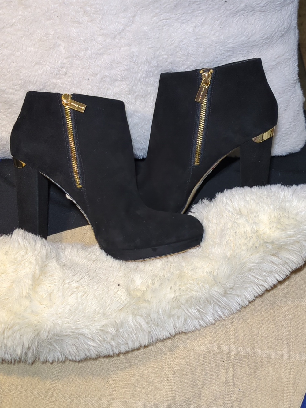 Michael Kors Black Suede High Heel Ankle Boots w/Gold Zippers NOW ONLY $55 WOW - Picture 6 of 13